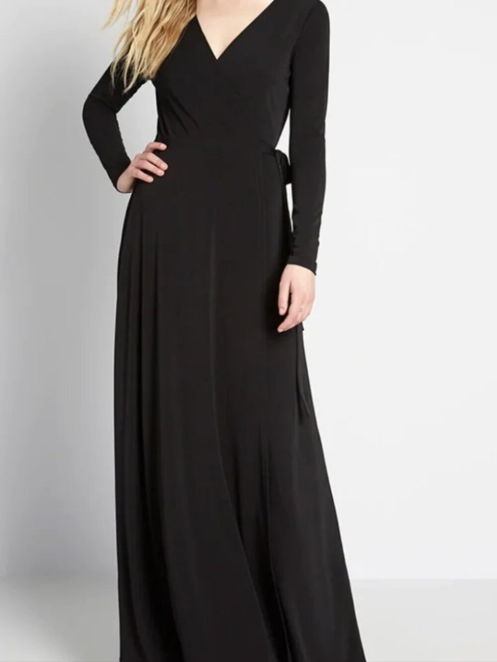 NWT Black Long Sleeve Wrap Maxi Dress by Modcloth Size Large